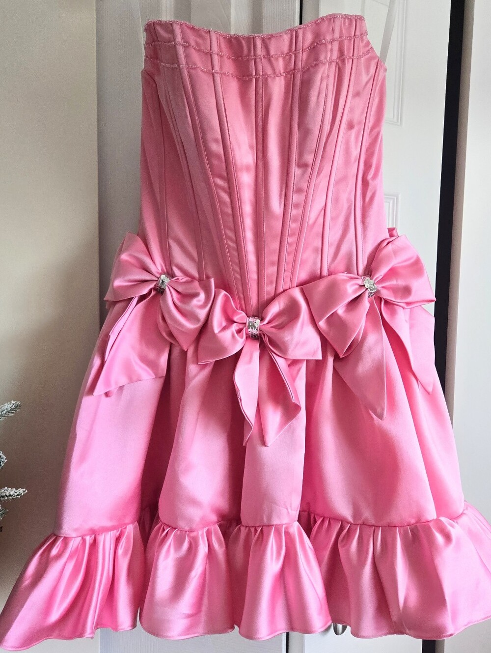 Pink Satin Bow Mini Dress